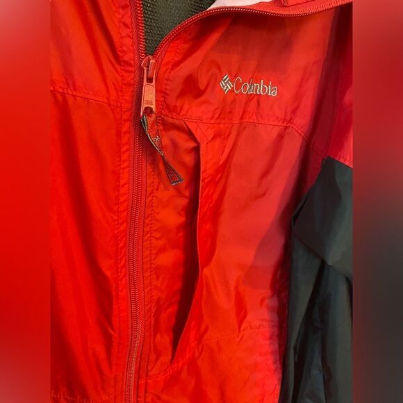 Columbia Sz M Red Black Nylon Outdoor Camping Hoodie Windbreaker Raincoat - Picture 5 of 9